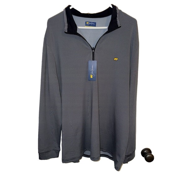 NWT Jack Nicklaus Golf Mens XL Gray Striped Bear Logo Mock Neck Quarter Zip - Picture 1 of 3